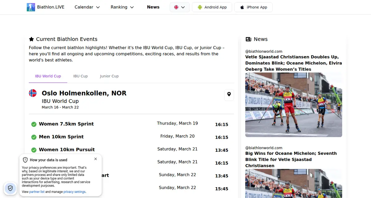 Screenshot von biathlon.live