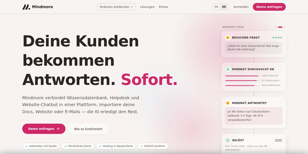 Screenshot von mindmore.ai